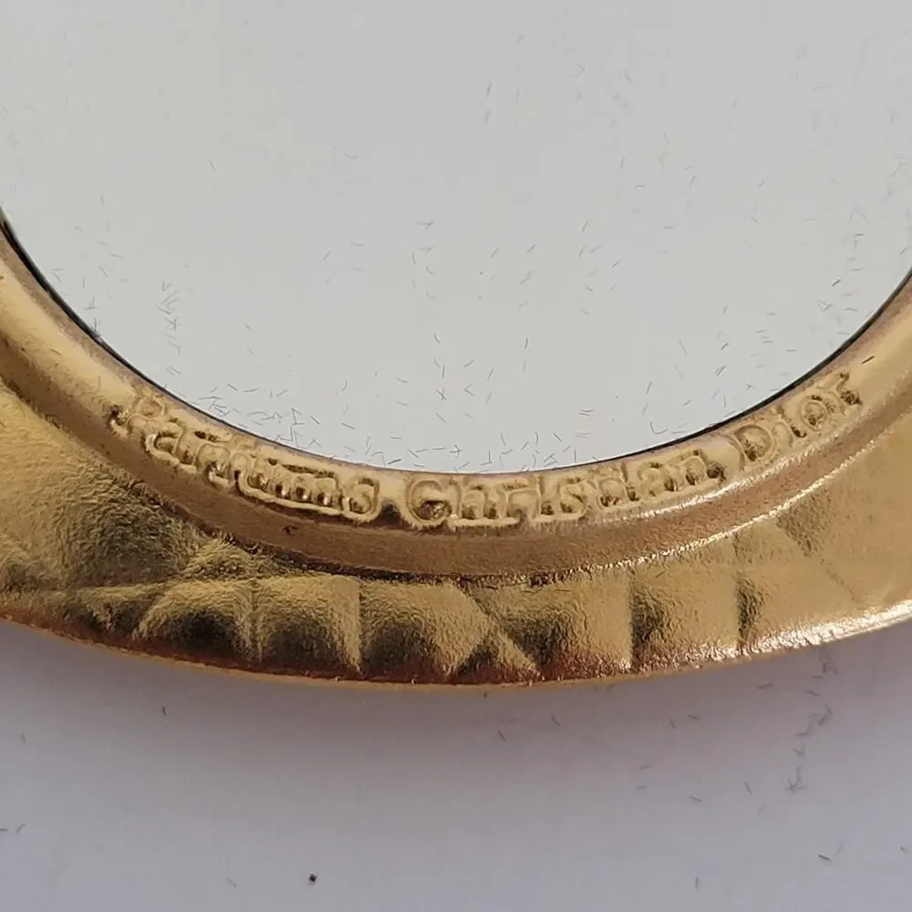 Christian Dior‎ Parfums Compact Mirror With Case Gold Portable Oval Designer